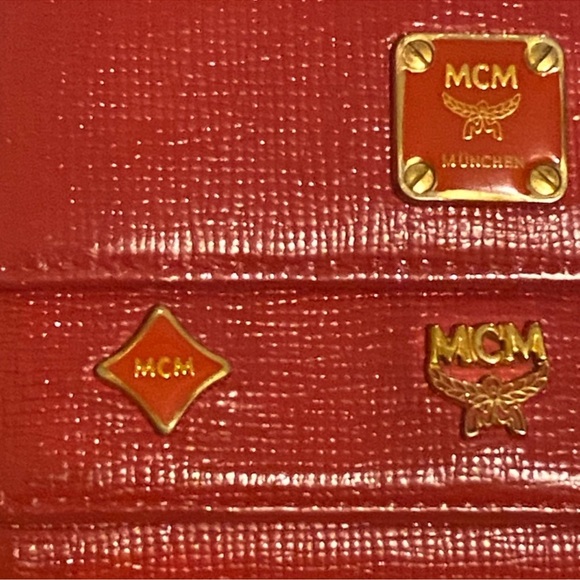 EUC Vintage MCM Red Leather Tri Fold Logo Wallet with Charms - Picture 2 of 16